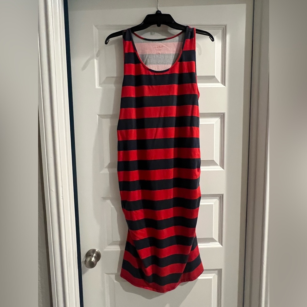 Isabel for Target, Maternity Dress, Fitted, Red and Navy blue stripe, Midi